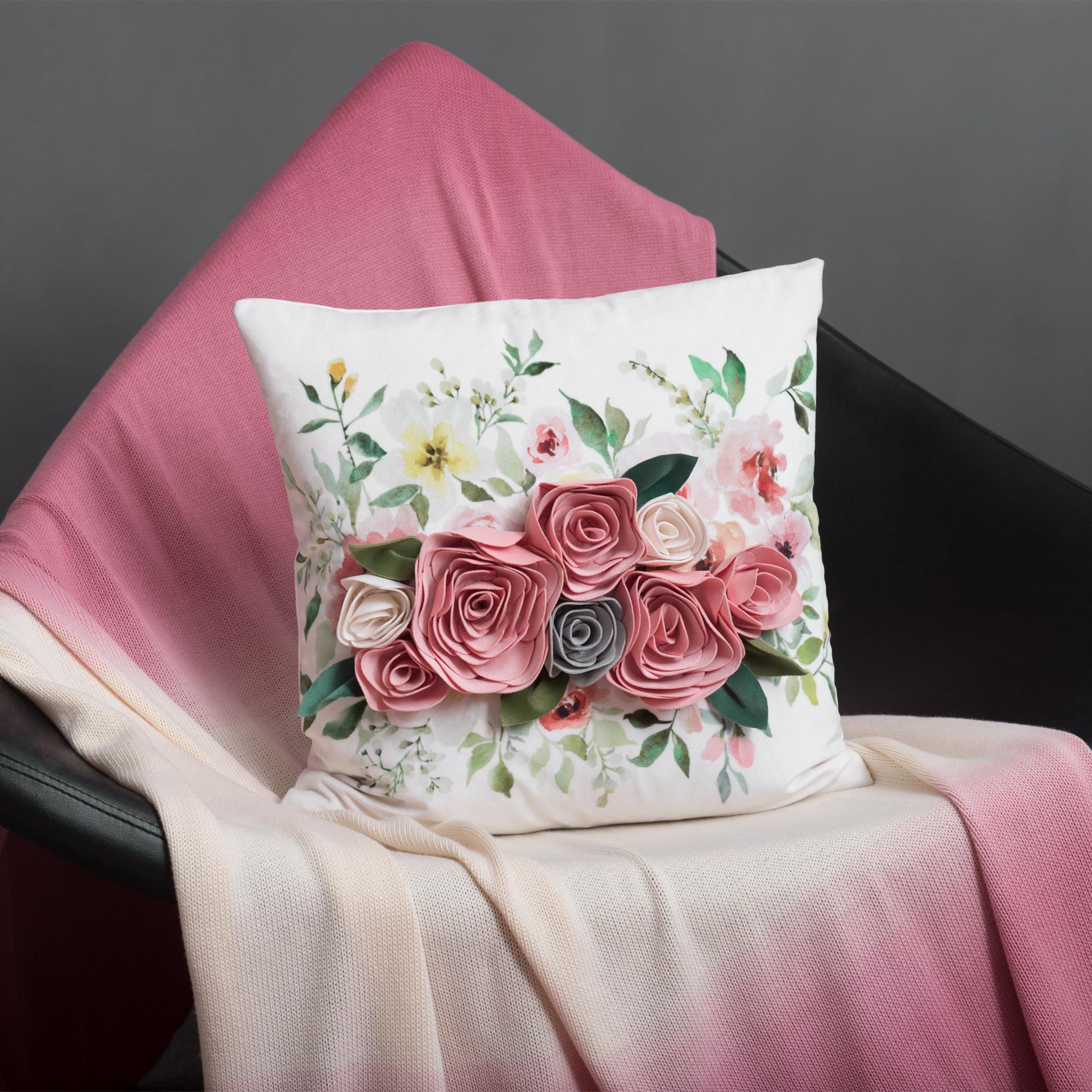 3Dフラワークッションカバー：ベルベットアクセントクッション、18 x