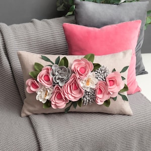 3D Peach Blossom Throw Pillow Covers Accent Floral Pink Pillowcases for Couch Bed Home Living Room Spring Decor 12x20 Inch