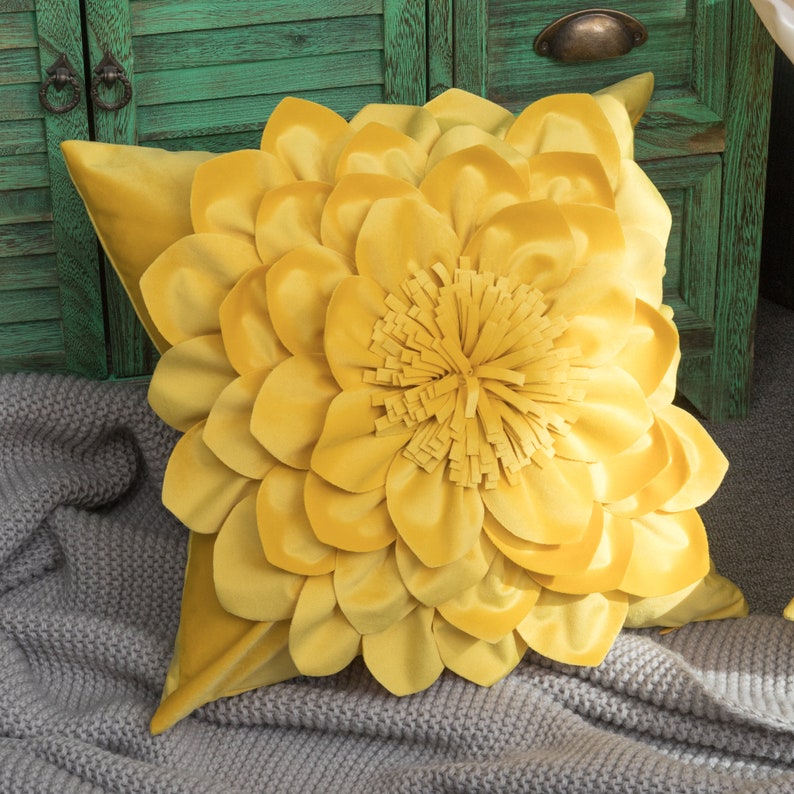 Peony Flower Velvet Throw Pillow Covers Set 18x18, Decorative Accent Pillowcase Cushion Cover Unique Home Decor for Couch Bed Living Room Yellow
