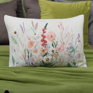 Funda de cojín bordada para decoración del hogar, bonita funda de cojín lumbar con flores, funda de cojín larga para sofá cama.