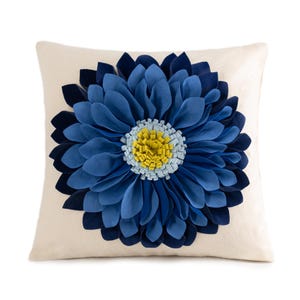 Handmade Throw Pillow Covers 18x18 Inch Blue 3D Sunflower Cushion Covers Decorative Pillowcases Couch Living Room Farmhouse Decor Blue