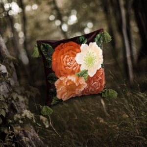Funda de almohada decorativa de terciopelo con estampado floral, 45 x 45 cm, color marrón, para cama, sala de estar, sofá y dormitorio.