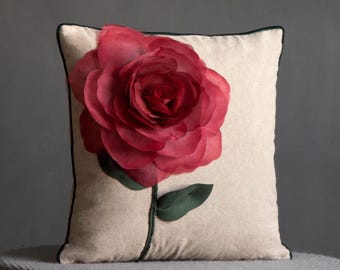 Valentines Rose Throw Pillow Cover 3D Flower Pillow Case Floral Decorative Square Cushion Cover for Sofa Bed Living Room Couch 18 x 18