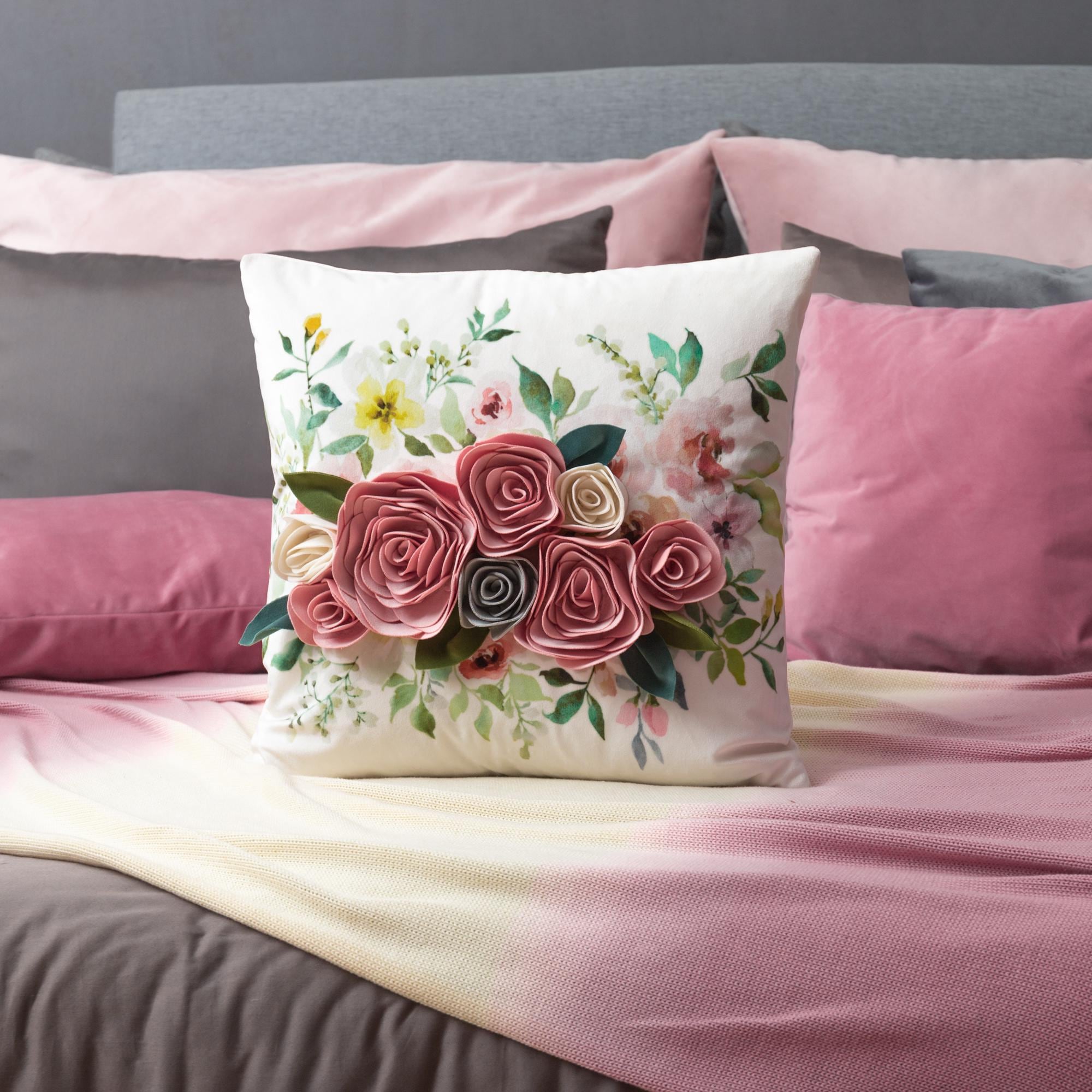 3Dフラワークッションカバー：ベルベットアクセントクッション、18 x