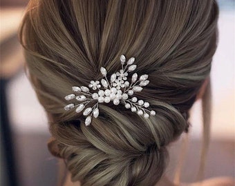 Pezzo per capelli con pettine da sposa con diamanti in vetro e perle - Pettine per capelli da sposa fatto a mano da donna, copricapo da sposa, copricapo da damigella d'onore, regalo