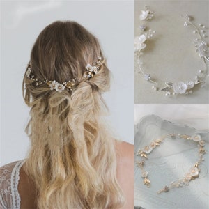 Bridal Faux Shells Hair Vine, Vintage Gold Crown, Boho Wedding Hair Piece, Bridal Hair Piece, Wedding Hair Accessory, Bridal Soft Headbands