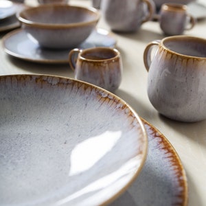 Ceramic cereal bowl set handmade from Portugal in gray with decorated edge 15 cm image 7