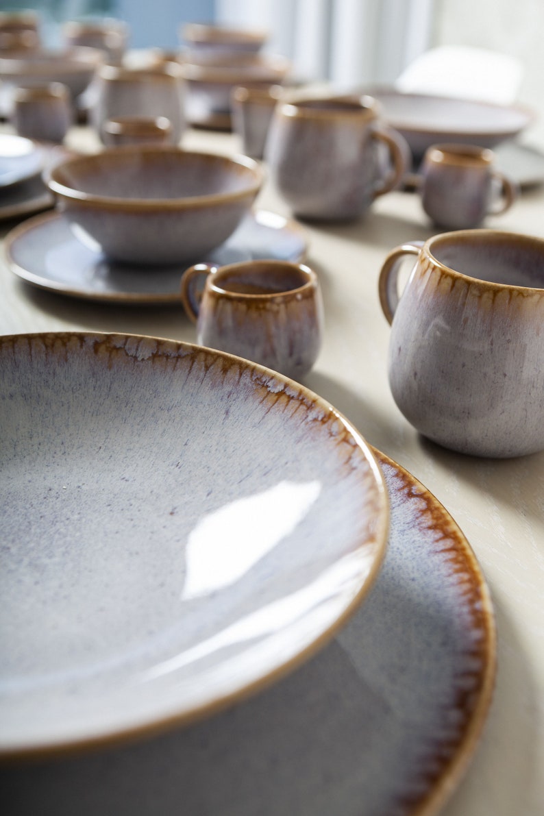 Ceramic cereal bowl set handmade from Portugal in gray with decorated edge 15 cm image 7