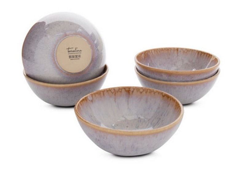 Ceramic cereal bowl set handmade from Portugal in gray with decorated edge 15 cm image 5