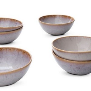 Ceramic cereal bowl set handmade from Portugal in gray with decorated edge 15 cm image 6