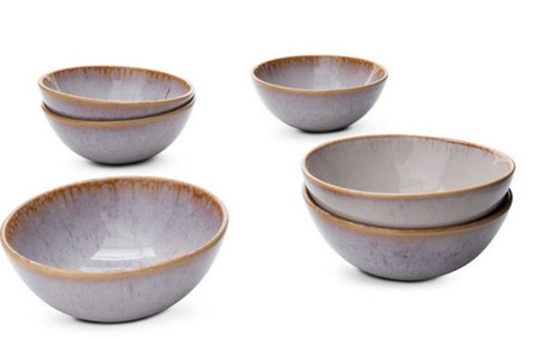 Ceramic cereal bowl set handmade from Portugal in gray with decorated edge 15 cm image 6