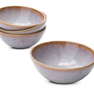 Ceramic cereal bowl set handmade from Portugal in gray with decorated edge 15 cm image 2