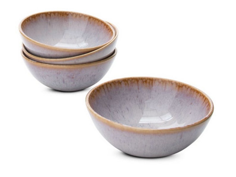 Ceramic cereal bowl set handmade from Portugal in gray with decorated edge 15 cm image 2