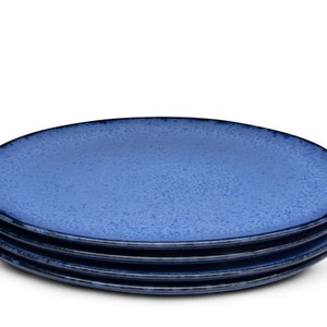 Ceramic dinner set of 4 handmade from Portugal in blue with decorated edge (29,5 cm)