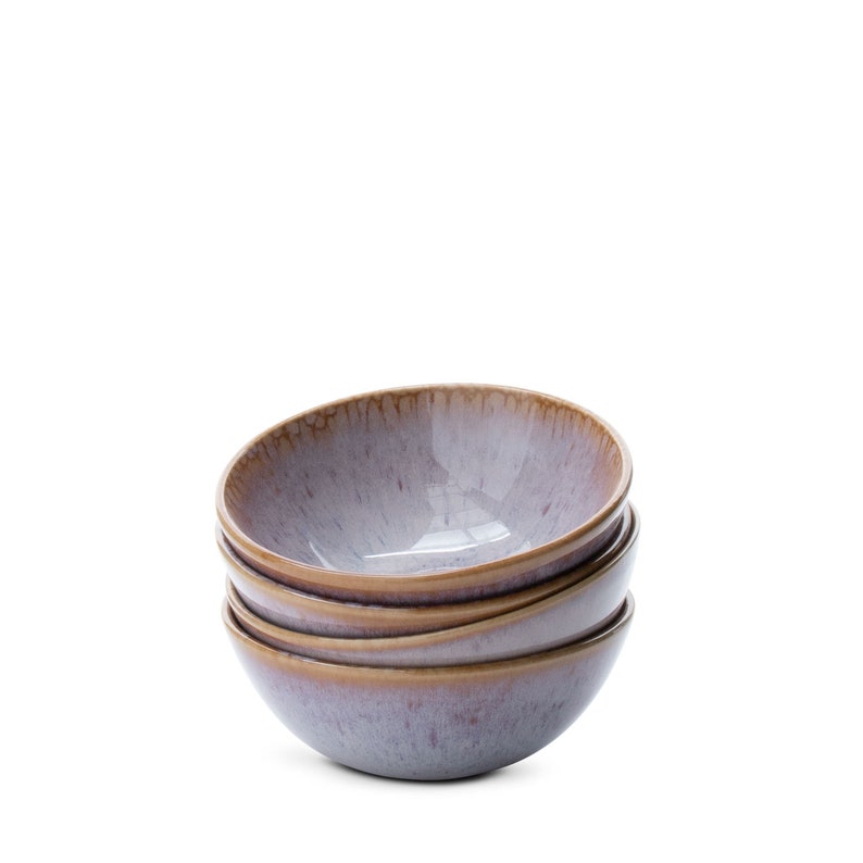 Juego de cuencos de cereales de cerámica hechos a mano en Portugal en color gris con borde decorado 15 cm imagen 1