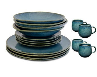 Ceramic tableware set 16 pcs from Portugal in green