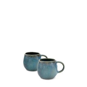 Ceramic espresso cup set from Portugal in green with decorated edge (5.5 cm)