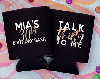Talk Thirty To Me - 30th Birthday Can Coolers, 30th Birthday Party, 30th Birthday Favors, Personalized Can Coolers
