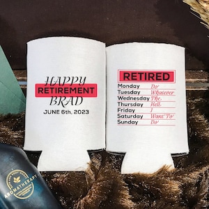 Happy Retirement - Slim Can Cooler, Skinny Can Holder, Retirement Can Cooler, Retirement Party Favor, Beverage Insulator