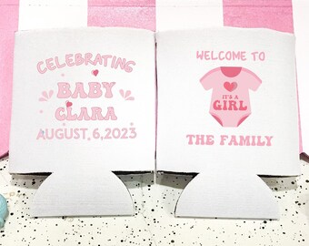 Welcome To The Family - Personalized Baby Shower Can Coolers, Baby Shower Decor, It’s A Girl, Baby Shower Party, Beverage Holder