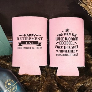 Customized Retirement Can Cooler - Slim Can Cooler, Retirement Favor, Retirement Decor, Customized Retirement Can Huggers