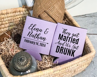 They Got Married And We Got Drunk - Wedding Can Cooler, Personalized Wedding Favor, Wedding Gift, Beer Holder