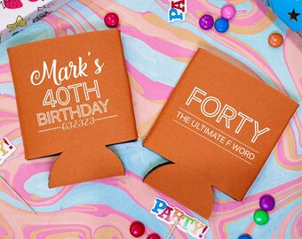 Forty The Ultimate F Word - 40th Birthday Can Coolers, 40th Birthday Favor, 40th Birthday Party, Personalized Can Coolers