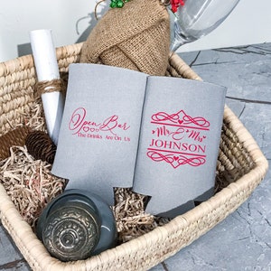 Mr. & Mrs. - Custom Can Coolers, Slim Can Coolers, Wedding Can Coolers, Personalized Wedding Favors