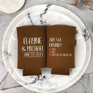 Are We Drunk - Personalized Slim Can Coolers, Wedding can cozy, Wedding Favors, Beverage Holder & Insulator, Beer Huggers