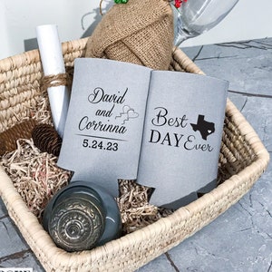 Best Day Ever With State - Wedding Slim Can Coolers, Personalized Wedding Favors, Wedding Coolers, Beer Insulators