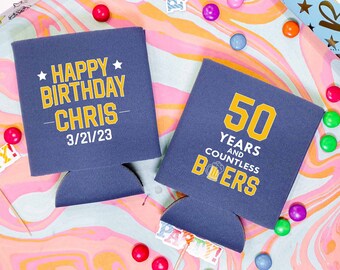 50 Years & Countless Beer - 50th Birthday Can Coolers, 50th Birthday Party, 50th Birthday Vintage Flavors, Personalized Can Cozy