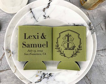 Monogram Can Cooler - Wedding Can Coolers, Monogram Wedding Favors, Personalized Wedding Coolers, Gifts For Guests, Beer Holder