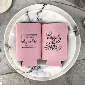 Happily Ever After - Custom Wedding Can Cooler, Slim Can Cozy, Beverage Holders & Insulators, Wedding Favors