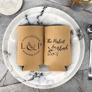 The Perfect Blend - Personalized Wedding Can Cooler, Slim Can Cooler, Beer Huggers, Wedding Party Favors
