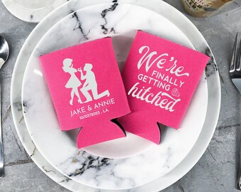 We’re Finally Getting Hitched - Wedding Can Coolers For Guests, Wedding Party Favors, Beverage Insulator