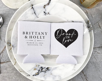 Borrachos de amor - Enfriadores de latas personalizados para bodas, recuerdos de boda, portacervezas, aislantes para bebidas