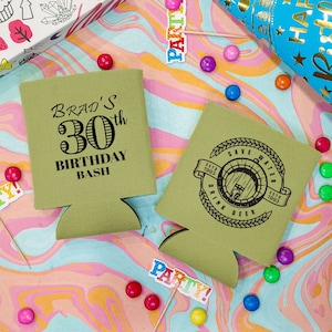 30th Birthday Bash - 30th birthday can cooler, 30th party favor, personalized birthday can cooler