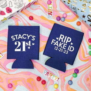 Rip Fake ID - Birthday Can Coolers, 21st Birthday, 21st Birthday Party Favors, Personalized Can Coolers, Beer Holder