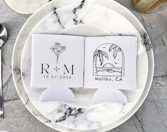 Personalized Wedding Can Coolers - Monogram Can Coolers, Wedding Favors, Beer Insulator, Beer Holder