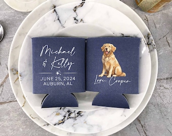 Pet Illustration - Wedding Can Cooler, Personalized Illustrations, Wedding Favor, Pet Lover, Beer Holder