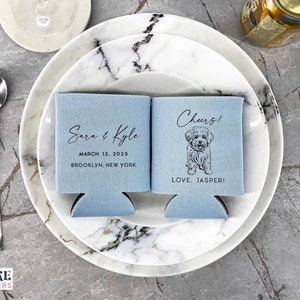 Pet Illustrations - Wedding Can Coolers, Personalized Wedding Favor, Pet Weddings, Beverage Insulator