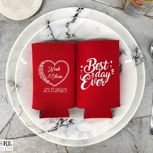 Best Day Ever - Custom Tall Can Can Coolers, Skinny Can Coolers, Wedding Can Coolers, Wedding Party Favors, Beer Holders