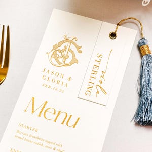 Spersonalizowane Monogramowe Menu Weselne - Menu Folią Złotą, Menu Weselne Dla Gości, Menu Papierowe Premium, Dekoracja Stołu Weselnego