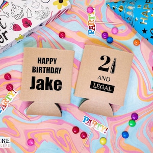 21 And Legal - 21st Birthday Can Coolers, 21st Party Favor, Birthday Can Coolers, Beverage Holder, Beer Cozy