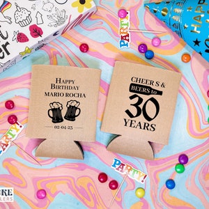 Cheers & Beers to 30 Years - 30th birthday can cooler, beer can cooler, 30th birthday party favor, personalized birthday can cooler
