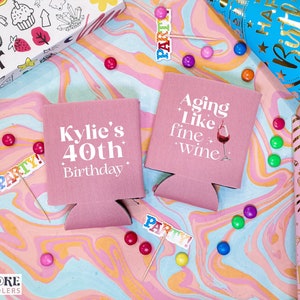 Aging Like Fine Wine - 40th Birthday Can Coolers, 40th Birthday Decor, 40th Birthday Party Favor, Personalized Can Coolers