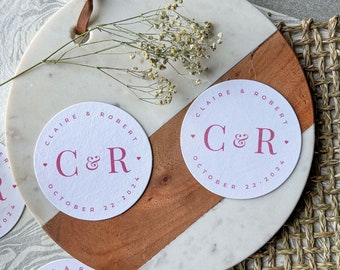 Monogramm-Hochzeits-Untersetzer - personalisierte Untersetzer, Pulpboard-Untersetzer, Hochzeitsbevorzugung, Getränkeuntersetzer, runder Untersetzer