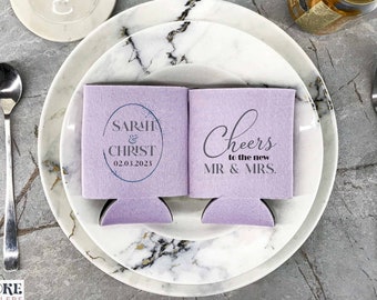 Cheers To The New Mr. & Mrs - Personalized Coolers for Wedding, Wedding Favors, Beer Hugger, Gifts For Guests