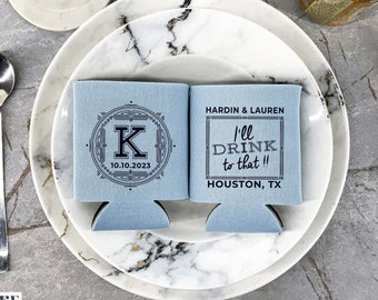 I’ll Drink To That, Custom Wedding Can Coolers, Wedding Favors, Monogram Can Coolers, Rehearsal Dinner Can Coolers, Beer Hugger