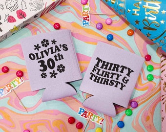 Thirty Flirty & Thirsty - 30th Birthday Can Coolers, 30th Birthday Party, 30th Birthday, Beer Holder, Can Coolers
